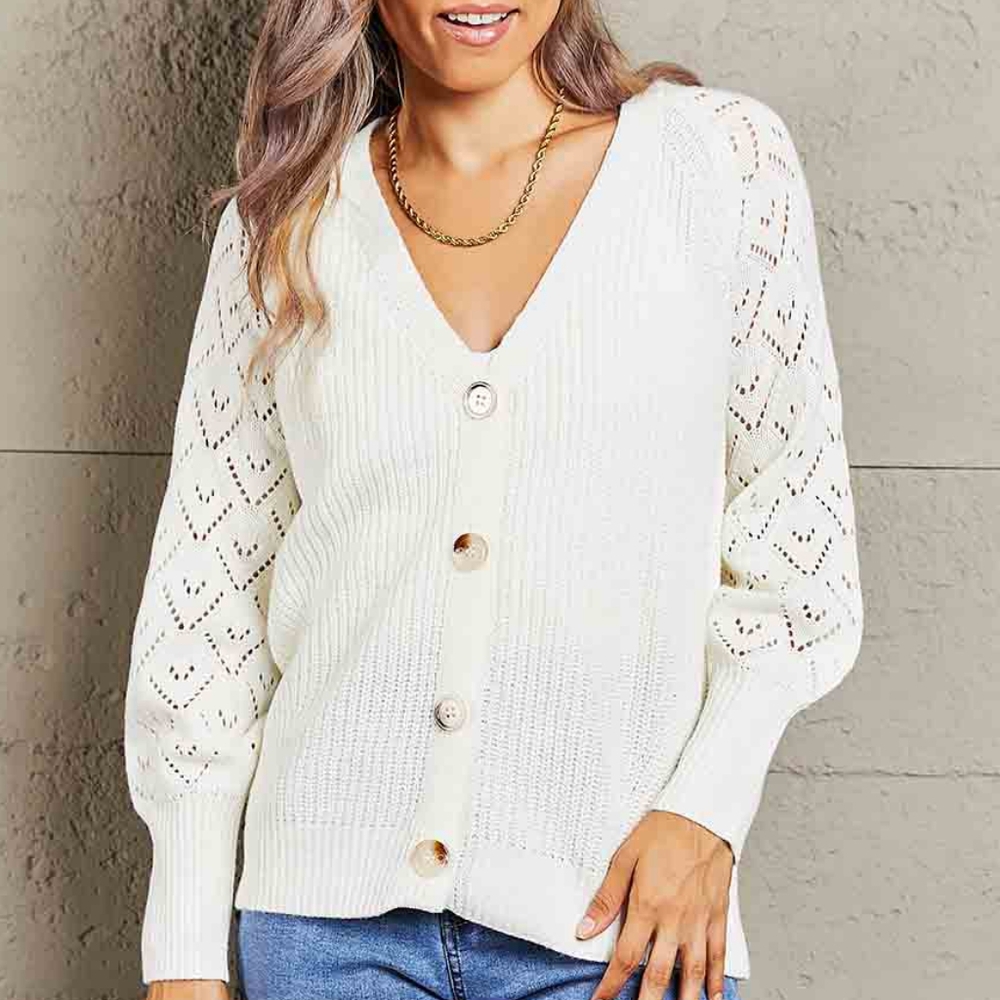 Charli Rib-Knit Raglan Cardigan - White - Picture 6 of 11